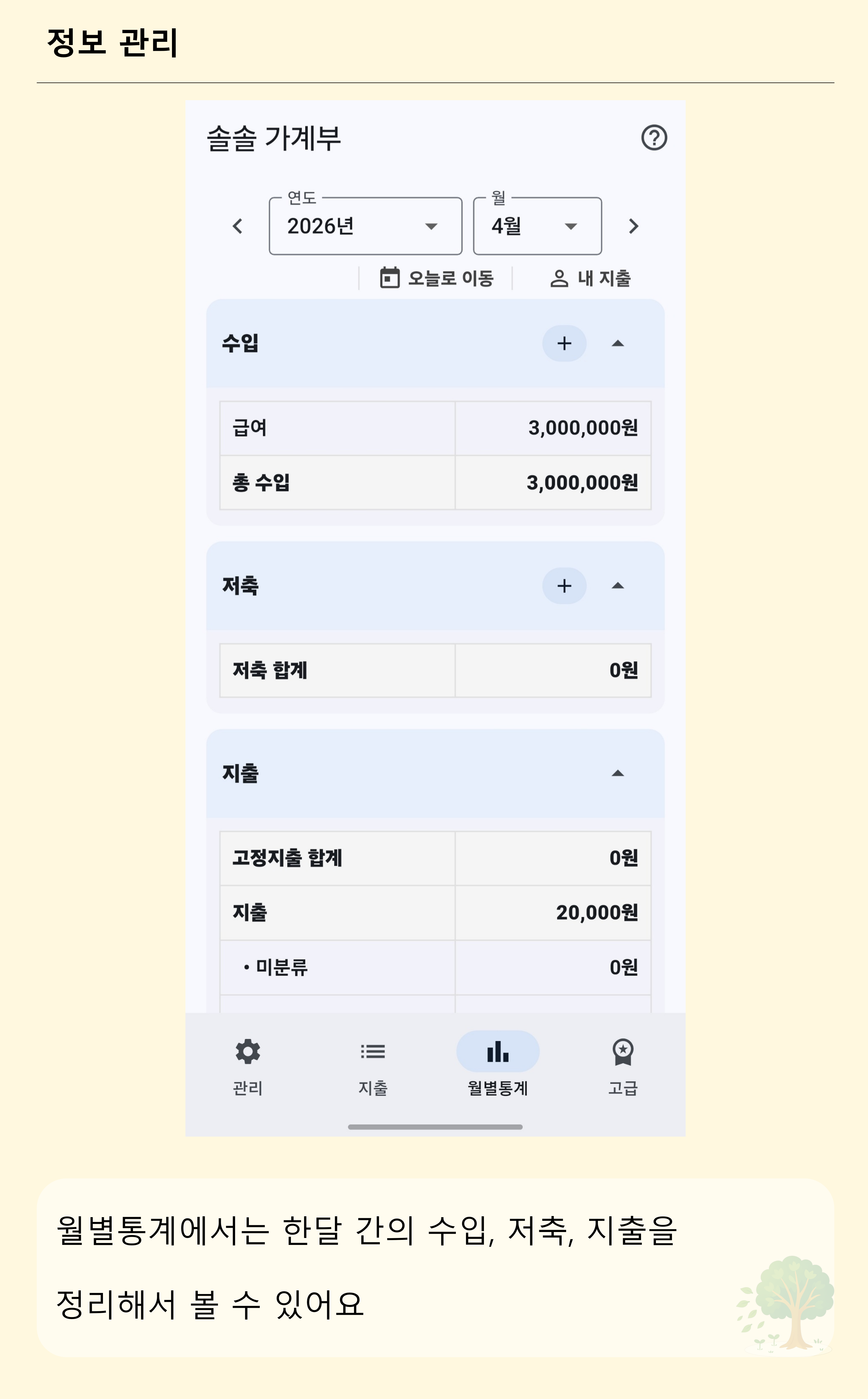 솔솔 가계부 월별 통계 도움말